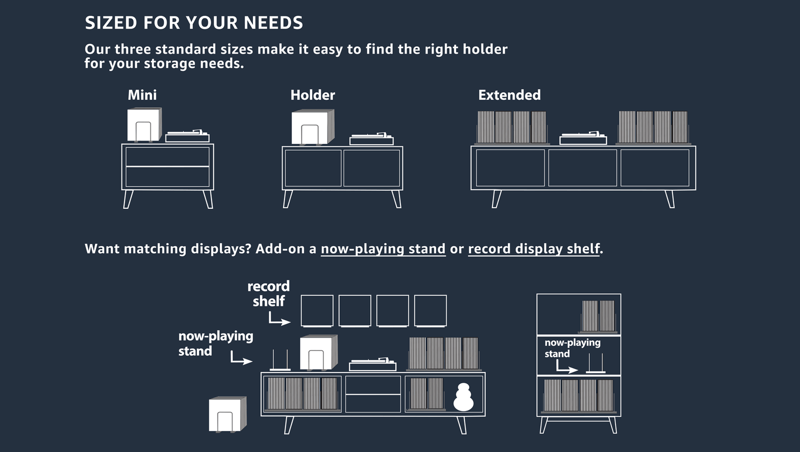 Optage Audio record holder sizes