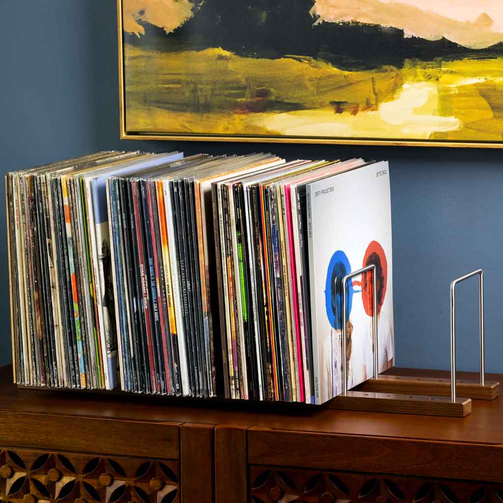 Optage Audio 150 LP Vinyl Record Holder, Solid Walnut Vinyl Record Storage, Vinyl Holder for Record Display, Now Playing Record Stand, Vinyl Record