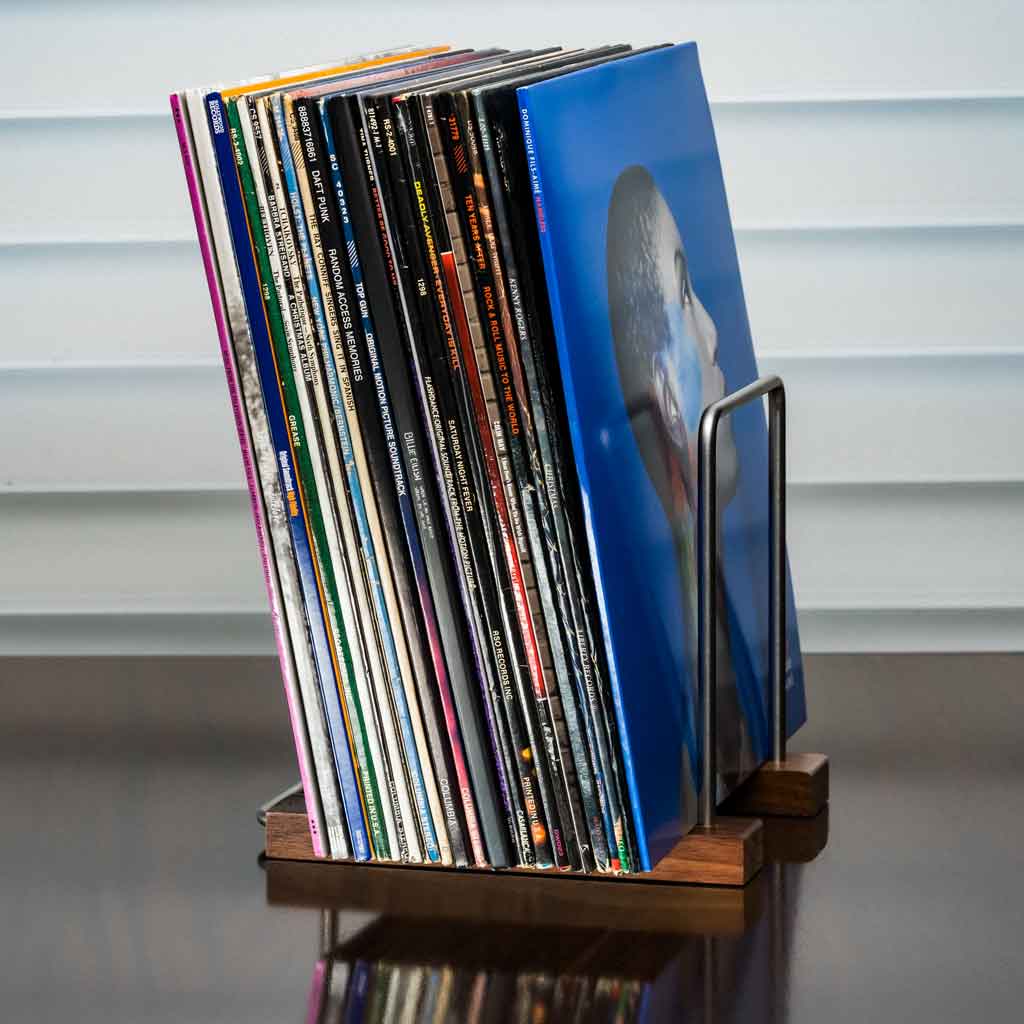 Optage Audio Mini Record Holder, 35 LP Solid Walnut Vinyl Record, Vinyl Stand