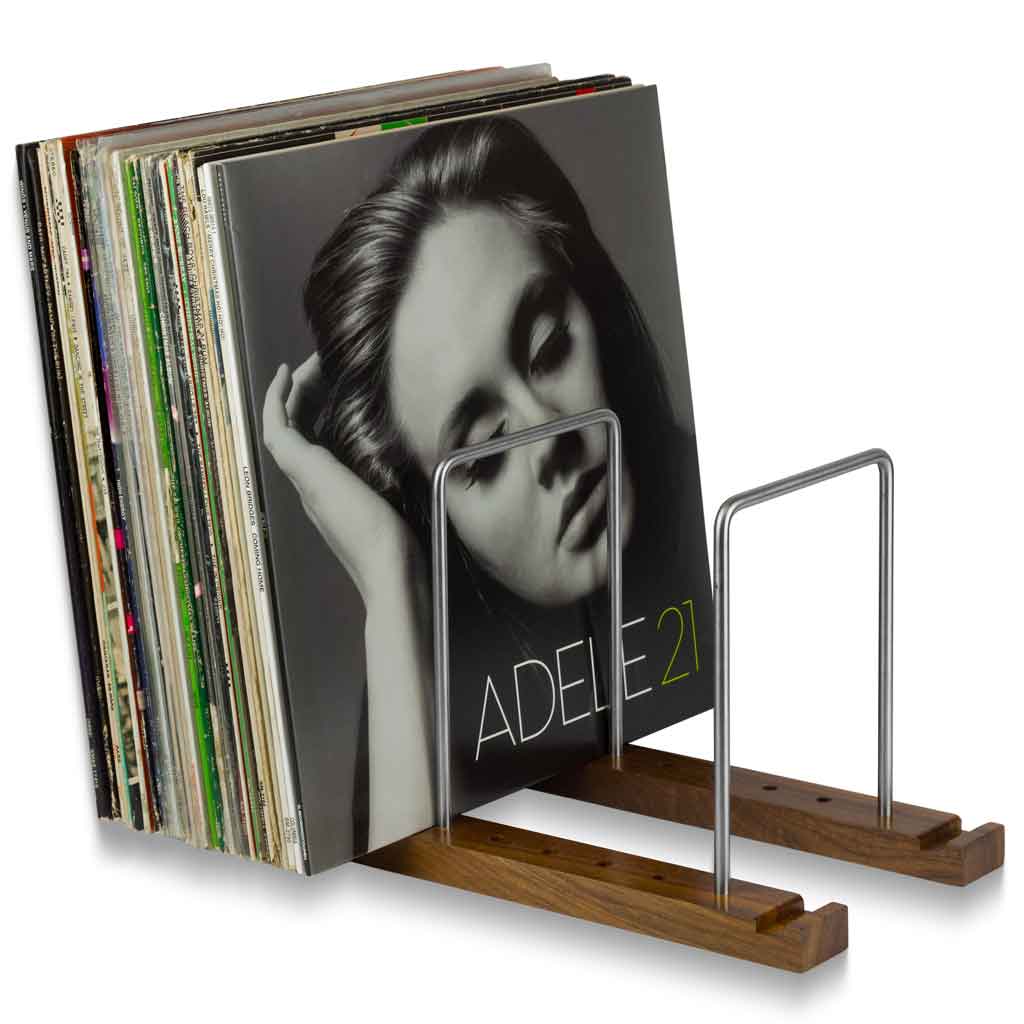 Optage Audio Mini Record Holder, 35 LP Solid Walnut Vinyl Record, Vinyl Stand