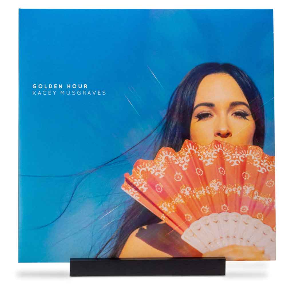 optage audio record stand black oak front filled